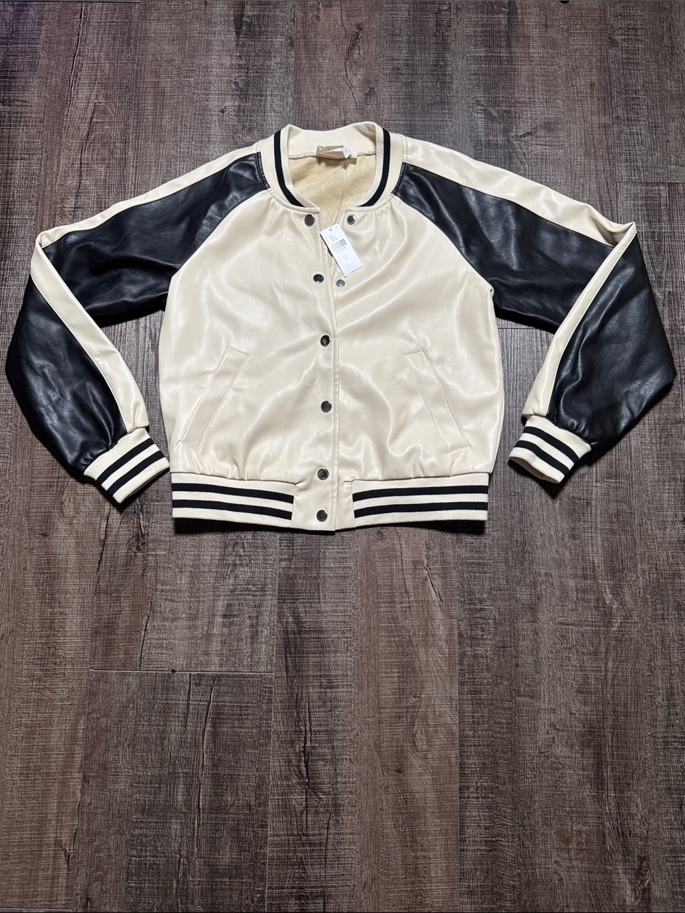 Anthropologie Cream and Black Satin Bomber Jacket NWT